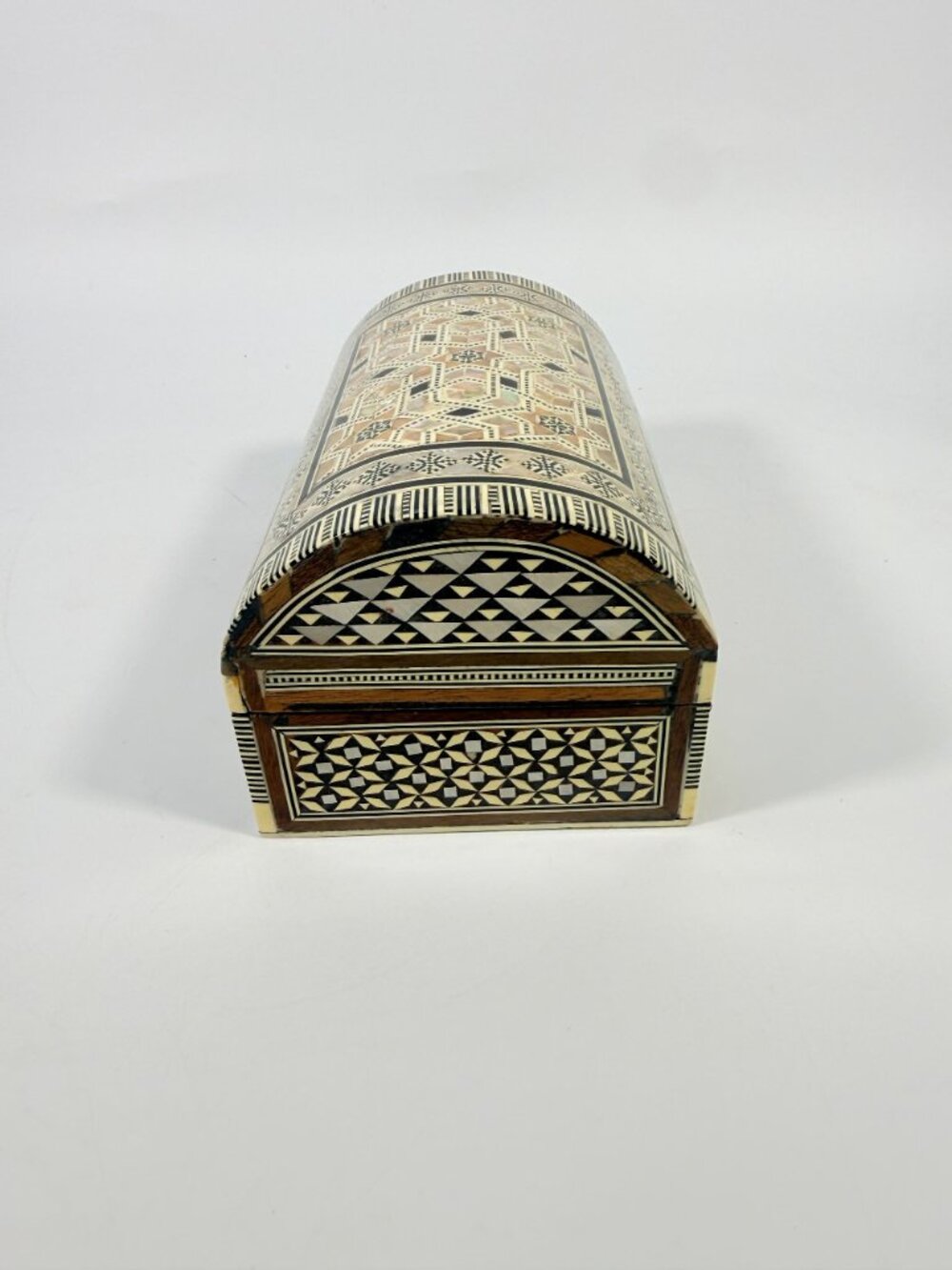 Jewelry Trinket Storage Box Inlay Mother of Pearl Bone Vintage Egyptian Red Velv - Picture 11 of 16